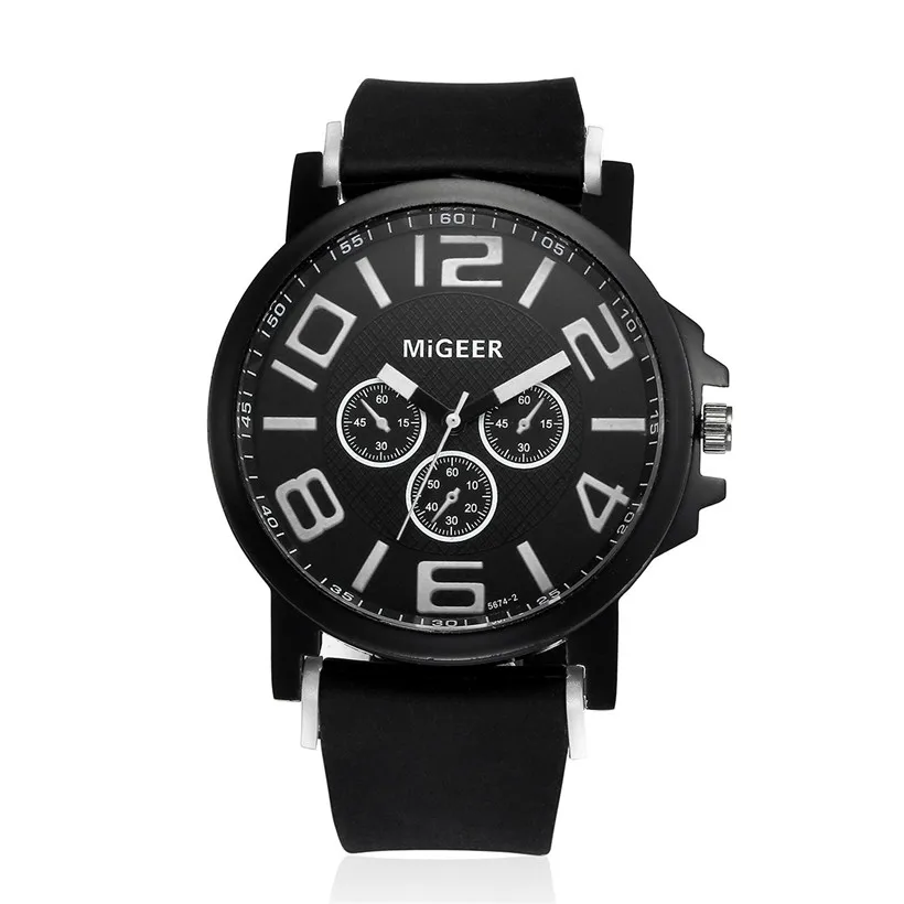 MIGEER 2017 роскошные модные мужские кварцевые часы с силиконовым ремешком
