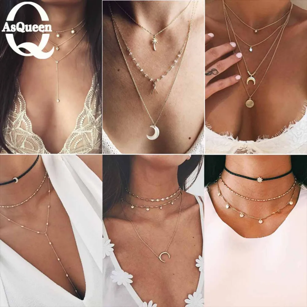 Boho минималистский тонкая цепь многослойная цепочки и ожерелья s &amp Подвески