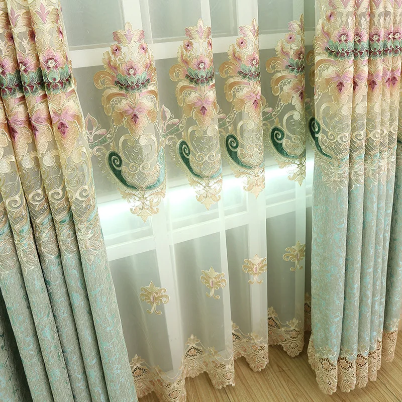 

100% Polyester Europe luxury Curtains for Livingroom/ Bedroom for Flat/French Window with Floral Pattern Custom Curtains