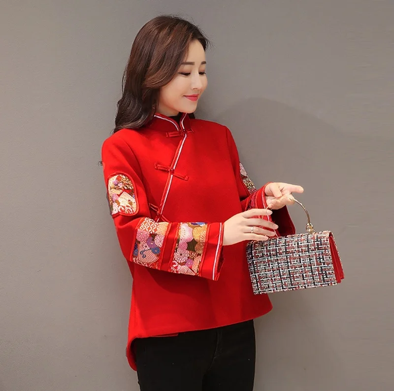 Китайские Топы Cheongsam для женщин, пальто зима, Осенний новогодний костюм, китайская модная одежда, одежда Шанхай Тан TA1602