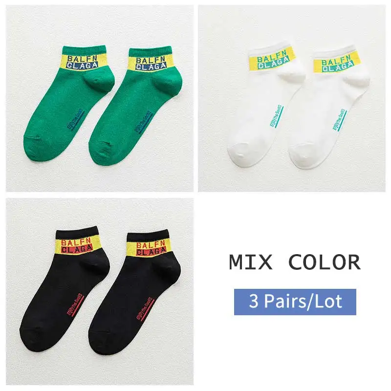 J-BOX, 3 пары, трендовые мужские носки с буквенным принтом, смешные короткие носки, модные хлопковые короткие носки, Летние Повседневные Дышащие носки для мужчин - Цвет: JBZY08-3