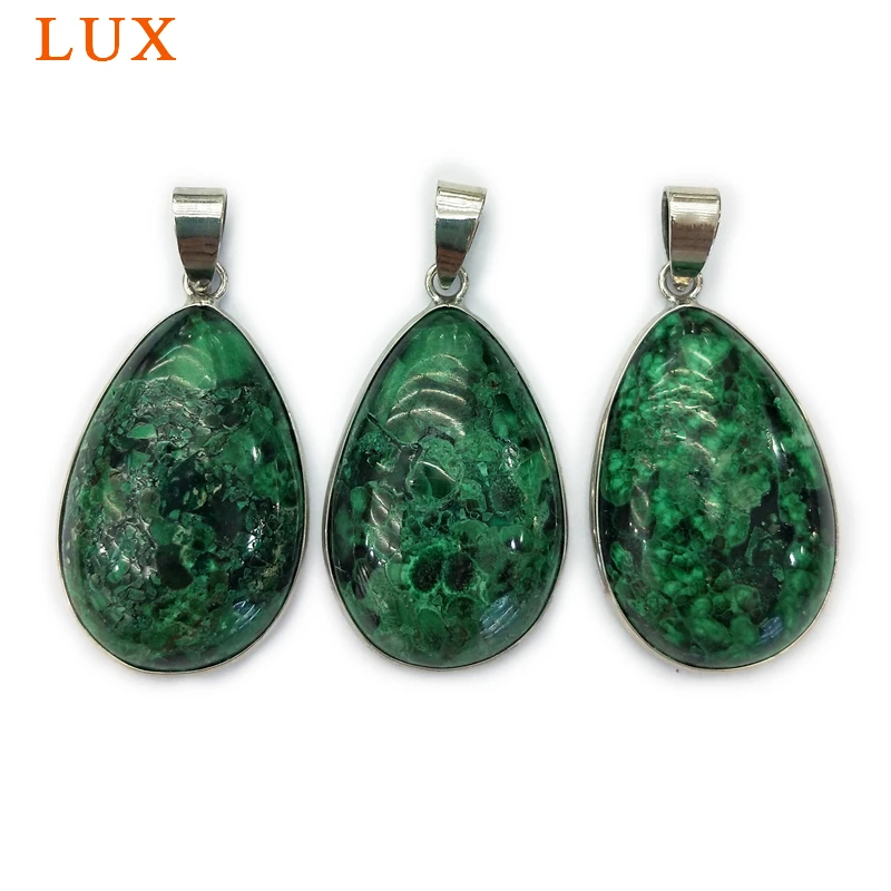 Подвески из натурального малахита с серебристыми камнями в форме слезы |