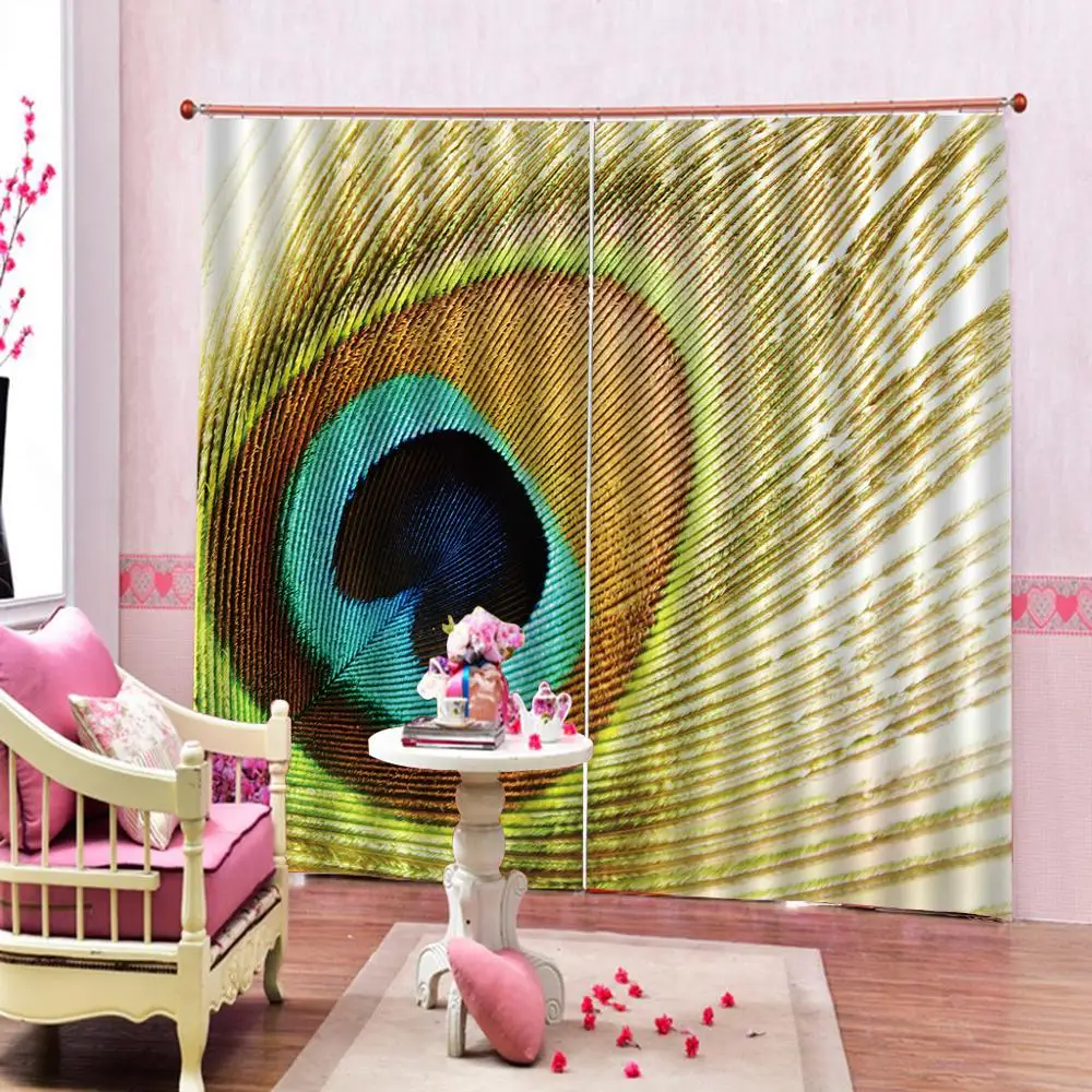 Роскошный 3D занавес для окна гостиной Павлин шторы с изображением перьев beding room