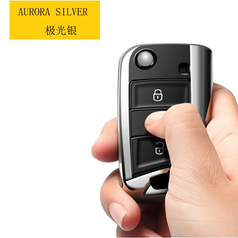 Silver B type Высококачественный ТПУ хромированный чехол для автомобильных ключей, подходит для Bora Golf Polo Tiguan, защита для ключей, автомобильные брелки, цепи, автомобильные аксессуары - Название цвета: Silver B type