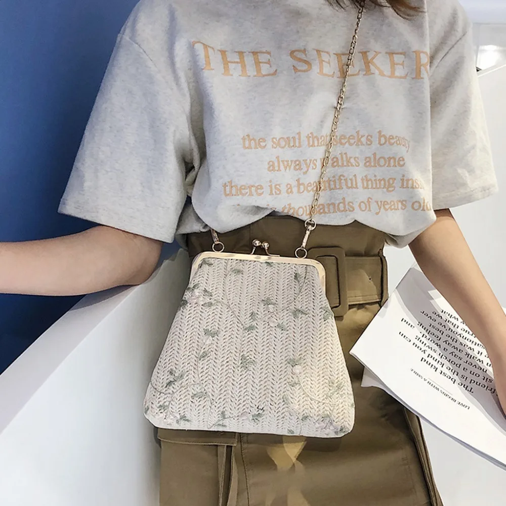 Женская соломенная сумка в стиле ретро женская маленькая на плечо с цепочкой