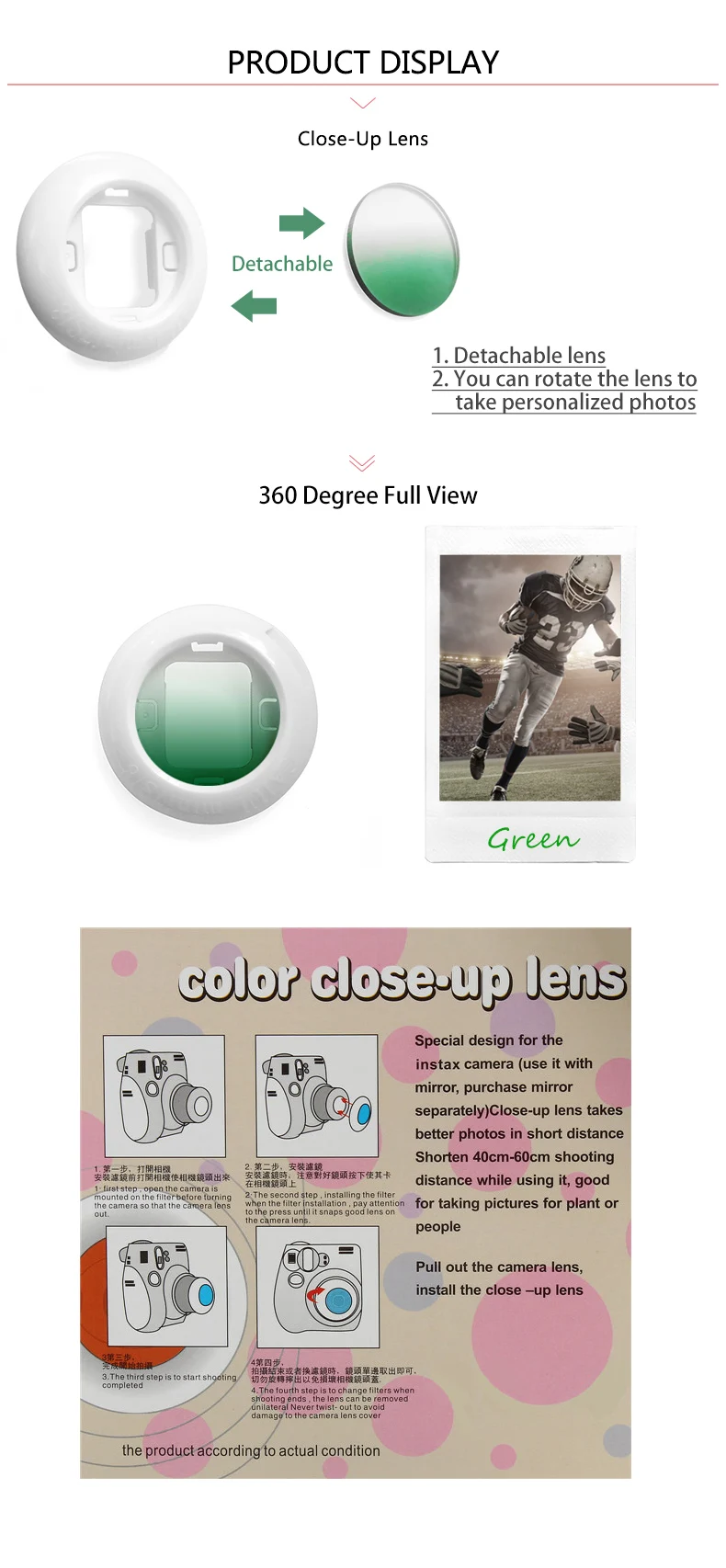 CAIUL ne'w Product Close-Up Lens Self-Portrait Mirror Colorful Filter Magic Lens Set For Fujifilm Instax Mini 8/8+/9 Film Camera