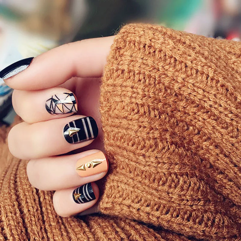 Модные геометрические линии 24 шт./компл. декоративные накладные ногти с 3D