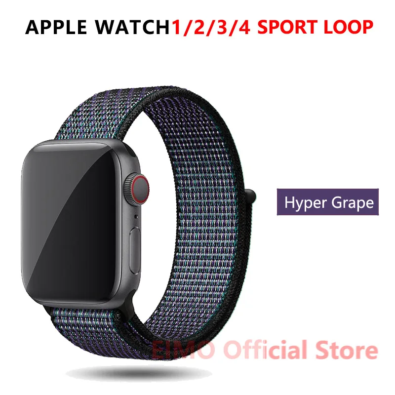 New Hyper Grape EIMO ремешок для Apple Watch ремешок 44 мм 40 мм Apple Watch 4 5 3 2 1 iwatch ремешок 42 мм 38 мм Спортивная петля нейлоновая петля браслет ремешок для часов - Цвет ремешка: New Hyper Grape
