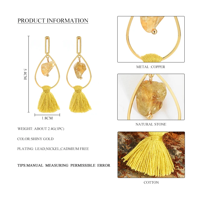 2017 новые винтажные серьги с желтым камнем и кисточкой подвеска модные