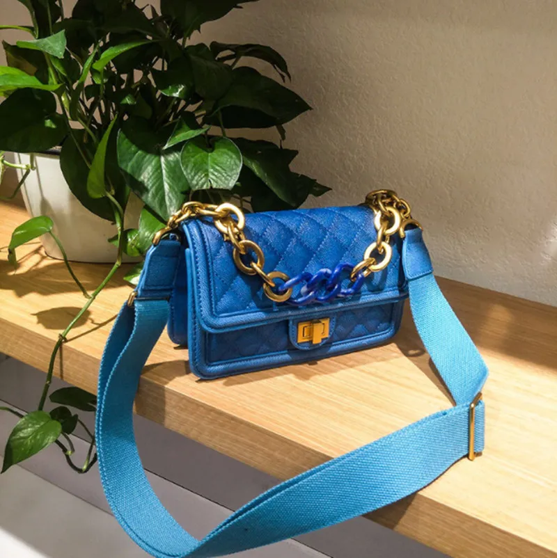 Blue Small Новые радужные женские сумки через плечо сумка в клетку стеганая Женская яркая ПУ кожа сумки - Цвет: Blue Small