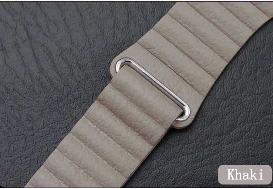 Khaki Фирменная кожаная Петля ремешок для наручных часов Apple watch полос 4 44 мм 40 мм наручных часов iwatch, 4/3/2, 42 мм, 38 мм, версия браслет ремешок Магнитная застежка ремешок на запястье - Цвет ремешка: Khaki
