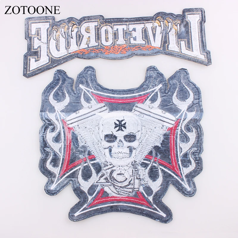 LIVE TO RIDE Skull Big Patch For Jacket Clothing Embroidered Apparel Fabric Sewing Beaded Applique DIY Clothes Sticker H | Дом и сад
