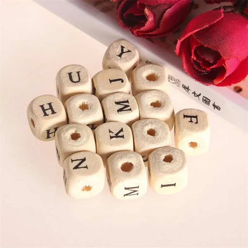 JINSE 100PCS DIY hot sell Letter Cube Wood Beads8x8mm Natural Alphabet/ Beads HS002  Украшения и