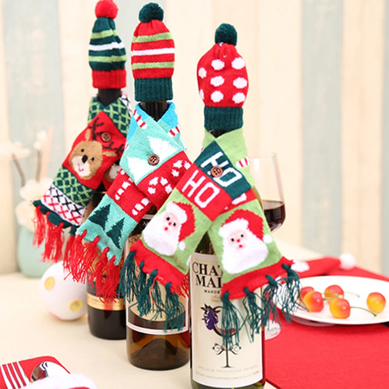 Рождественский чехол для бутылки вина Navidad Банкетный Рождественский ужин вечерние Рождественский плюшевый милый шарф шляпа декор стола год P20