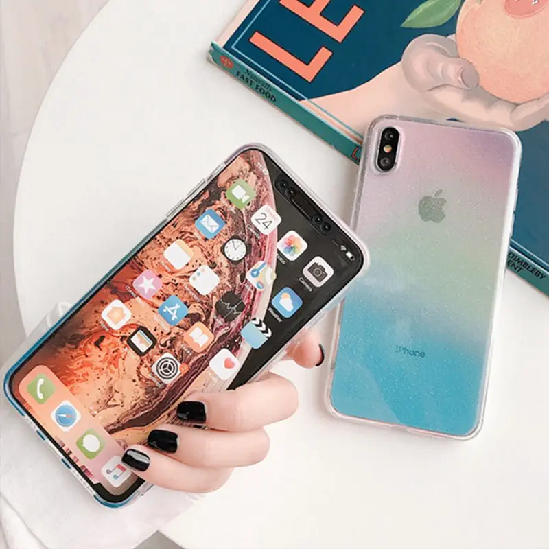 Градиентный Радужный чехол для iphone XS Max 7 8 plus прозрачный 6 6s XR X Plus Мягкий