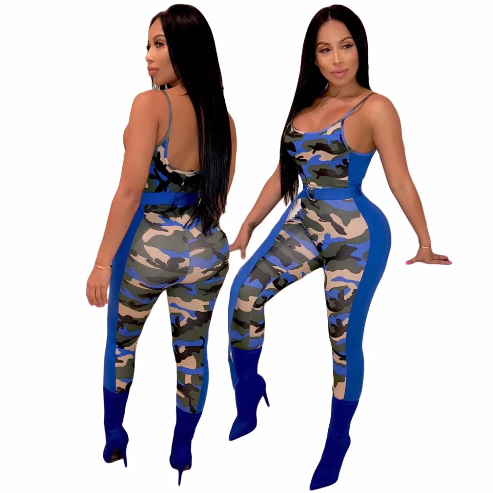 Joiekuno камуфляж Модный комбинезон для женщин blusas mujer de moda 2019 Спагетти ремень Bodycon
