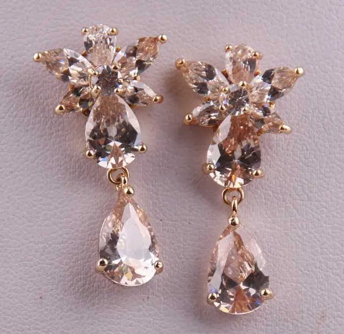 MOODPC Free shipping Gold Color Ladies Luxury Earrings AAA+ Flower Cubic Zircon Stud Earring Top Quality Nickel &amp Lead | Украшения и