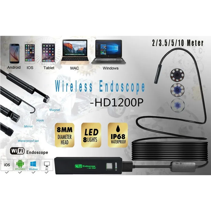 USB эндоскоп с камерой HD 3 5 1200 м 7 8 светодиодов IP68|Бороскопы| |