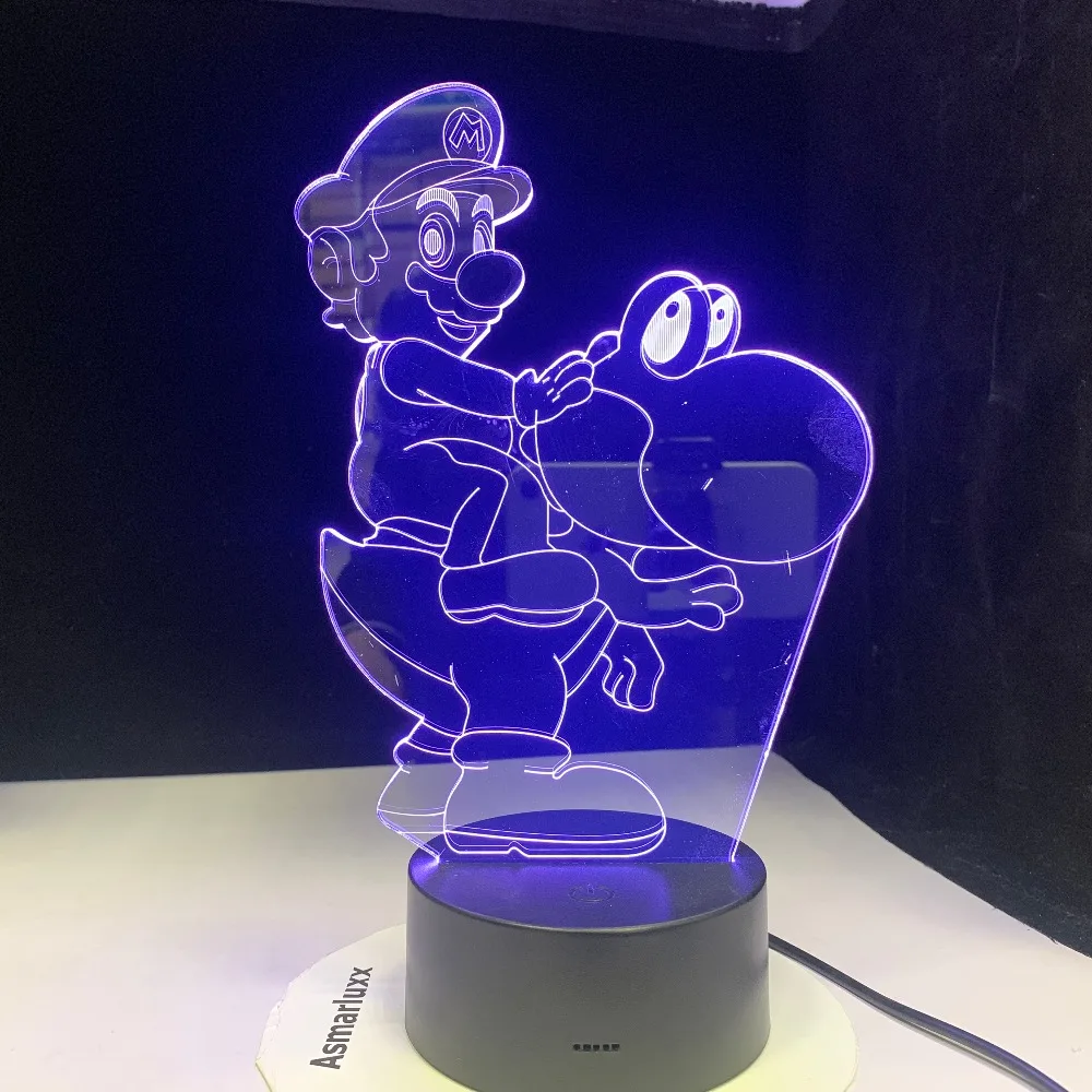 Мультяшная игровая фигурка Супер Марио Yoshi 3D светодиодный USB лампа Акриловая