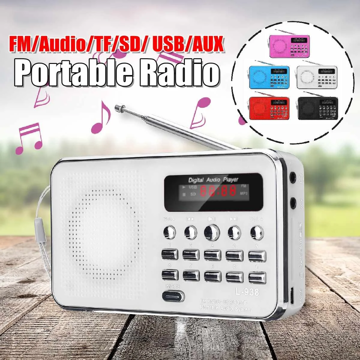 Портативный светодиодный мини динамик с зарядкой для fm радио MP3 TF SD