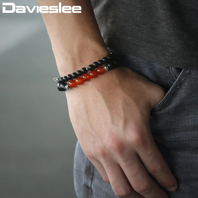 Davieslee бусинами Браслеты для Для мужчин женский черный Стекло красные бусы