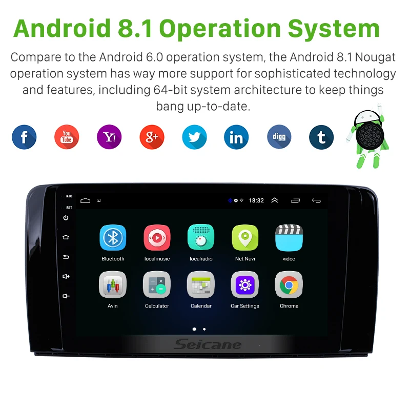 Автомагнитола Seicane для Mercedes Benz R Class W251 R280 R300 R320 R350 R63 2006 2011 2012 2013 Android 8