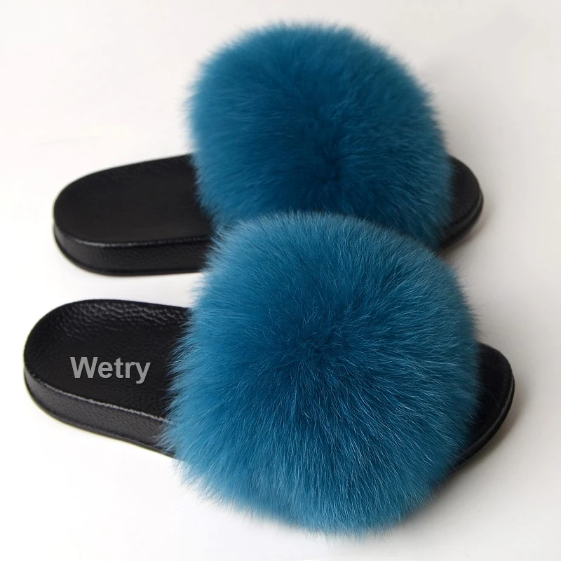 fox fur slippers Тапочки с лисьим мехом; Милые Пляжные шлепанцы с мехом; размеры 36-45 - Цвет: fox fur slippers