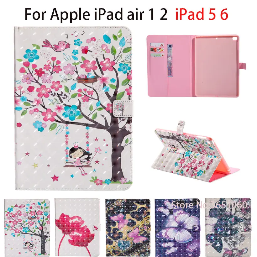 3D цветной чехол для Apple iPad air 1 2 5 6 умный планшета Модный книжка из искусственной