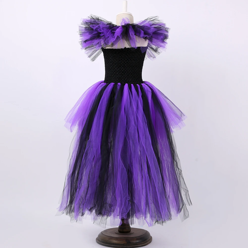 VASHE Fantasias Maleficent queen костюм для девочек Дети Хэллоуин Косплэй костюмы ведьм