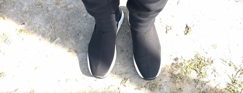 Для мужчин пинетки сапоги ботильоны на плоской подошве High Top Trainer искусственная обувь на меху зимние кроссовки на платформе носок черный узор Повседневное дизайнер