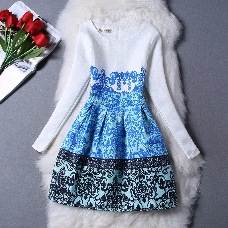 2015 Women Autumn Dress Print New Fashion Casual Dresses Long Sleeve Winter Vestidos Femininos Mavodovama | Женская одежда