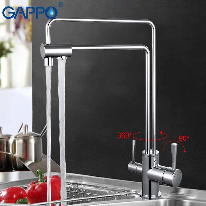 

Кухонный Смеситель Gappo, золотистые/Серебристые краны для очистки воды, одно отверстие, двойной держатель, фильтр, для холодной и горячей вод...