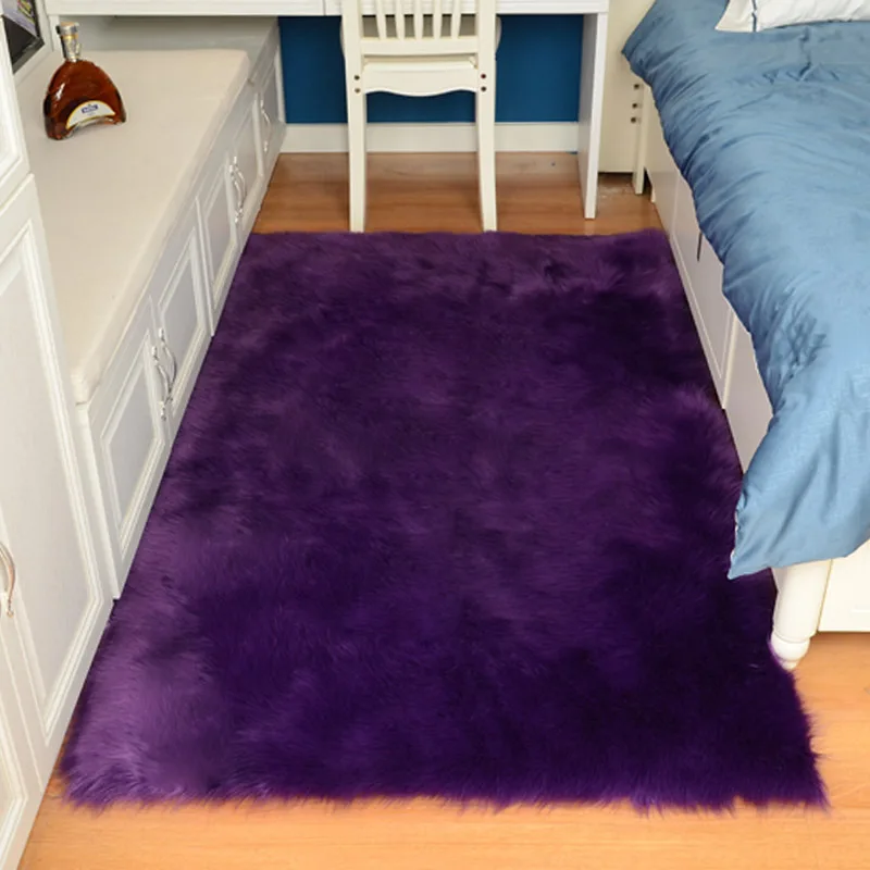 Purple Плюшевые ковры из искусственной овечьей шерсти, пушистый ковер для спальни, гостиной, искусственный коврик для пола, меховой однотонный Пушистый Ковер, украшение - Цвет: Purple