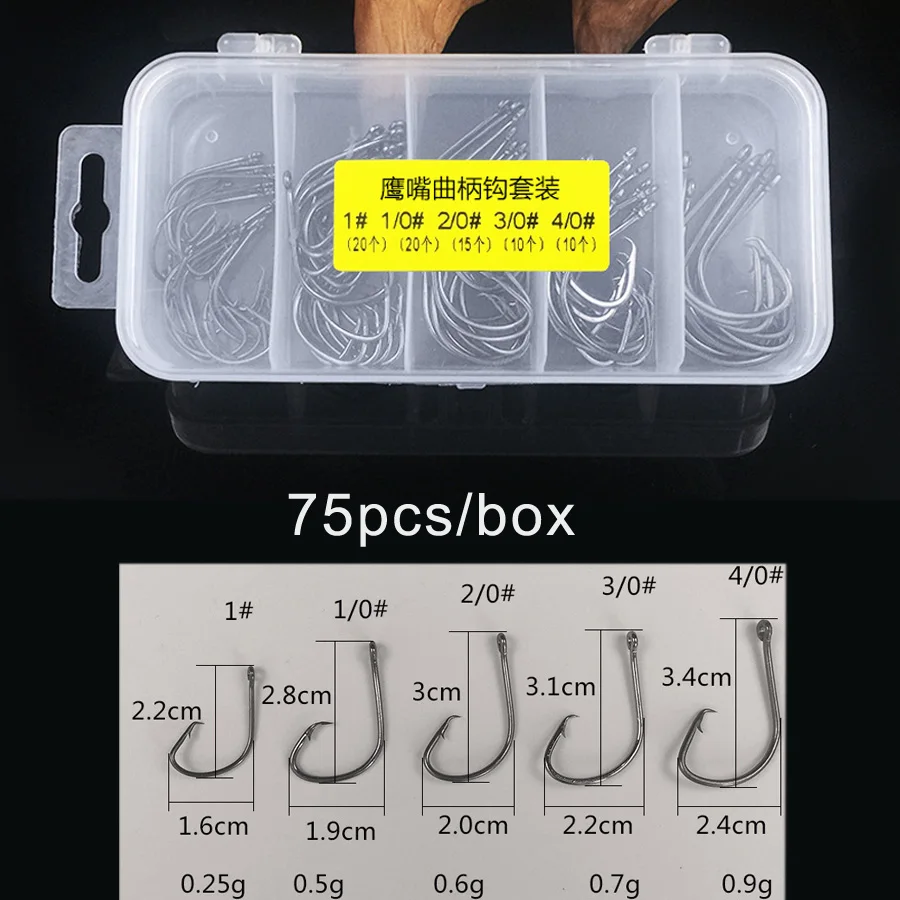 Octopus Fishing Hook 75pcs/box Circle Hooks Black High Carbon Steel Octopus Fishing Hooks-size:1# 1/0# 2/0# 3/0# 4/0
