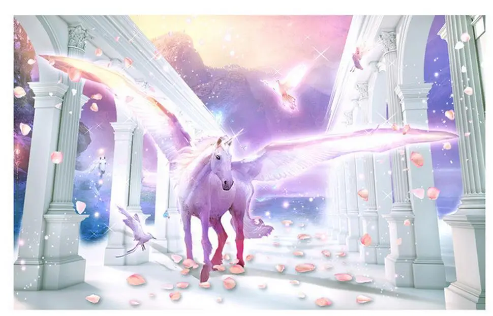 3d customized wallpaper for room Horse petals Greek European pillars photo | Обустройство дома