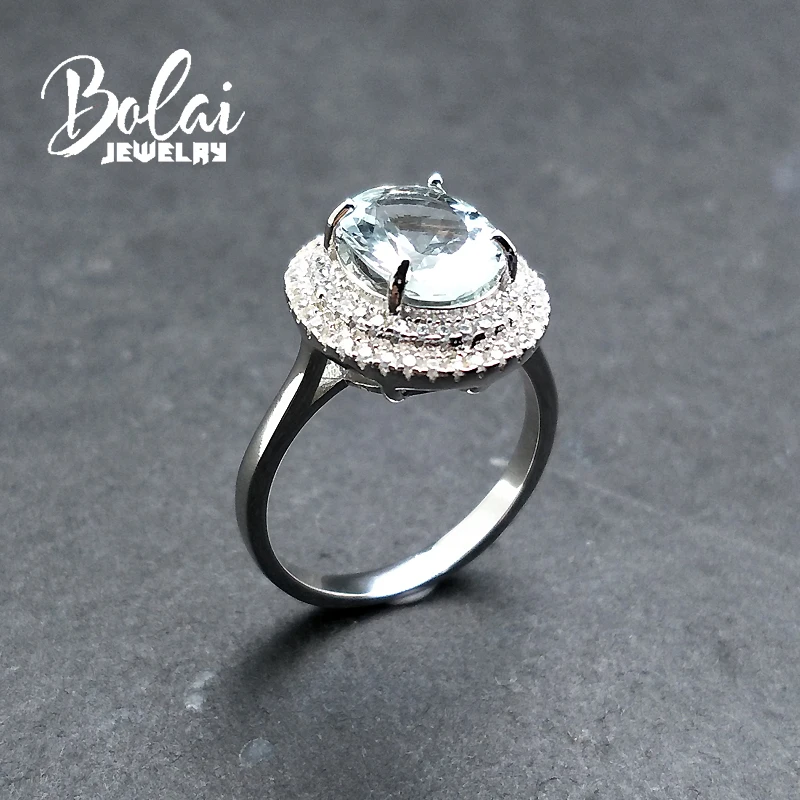 Bolaijewelry, белый аквамарин, кольца, натуральный камень, Овальный 8*10 мм, серебро 925 пробы, хорошее ювелирное изделие для женщин, подарки на годовщину