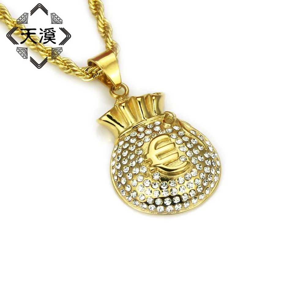 2018 новые творческие Iced Out Bling евро символ деньги брелоки для сумки ожерелья мужчин