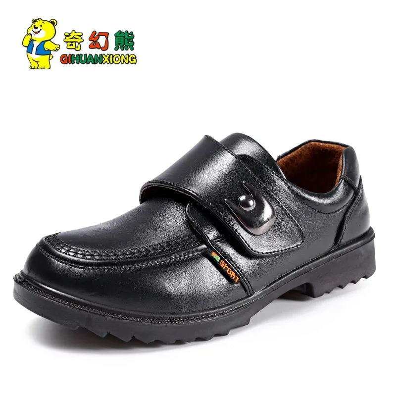 

Children Black Shoes Top Quality Genuine Leather Boys Performance Shoes Fashion Hook & Loop For Littler & Big Kids Size 28-39