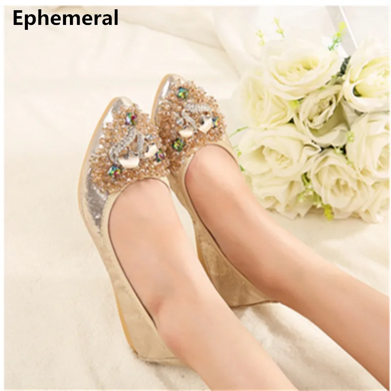 Женские свадебные туфли с кристаллами Цвет золотой серебряный танцевальные
