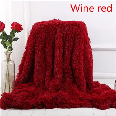 Wine red Супер мягкое мохнатое пушистое одеяло из искусственного меха, ультра плюшевое декоративное зимнее одеяло для дивана, теплое одеяло s для кровати - Цвет: Wine red