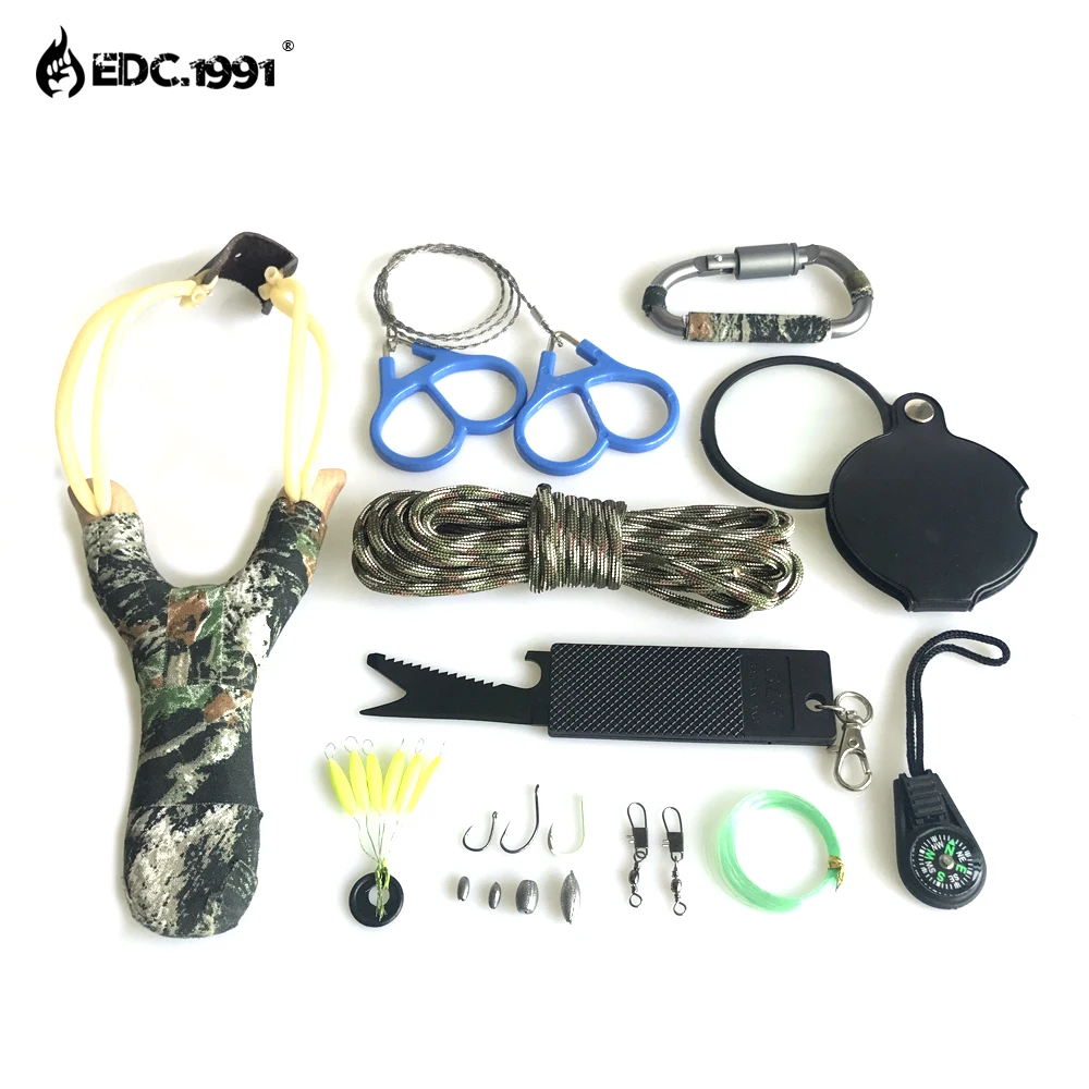 

2018 NEW 12 in1 Outdoor Camping Equipment Survival Kit Paracord 550 With Knife Carabiner EDC Tools for compass Wire Saw