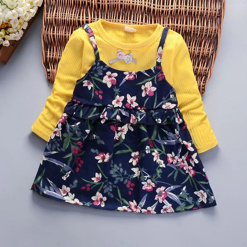 Весенне-осеннее платье для девочек BibiCola модное с длинным рукавом и цветочным