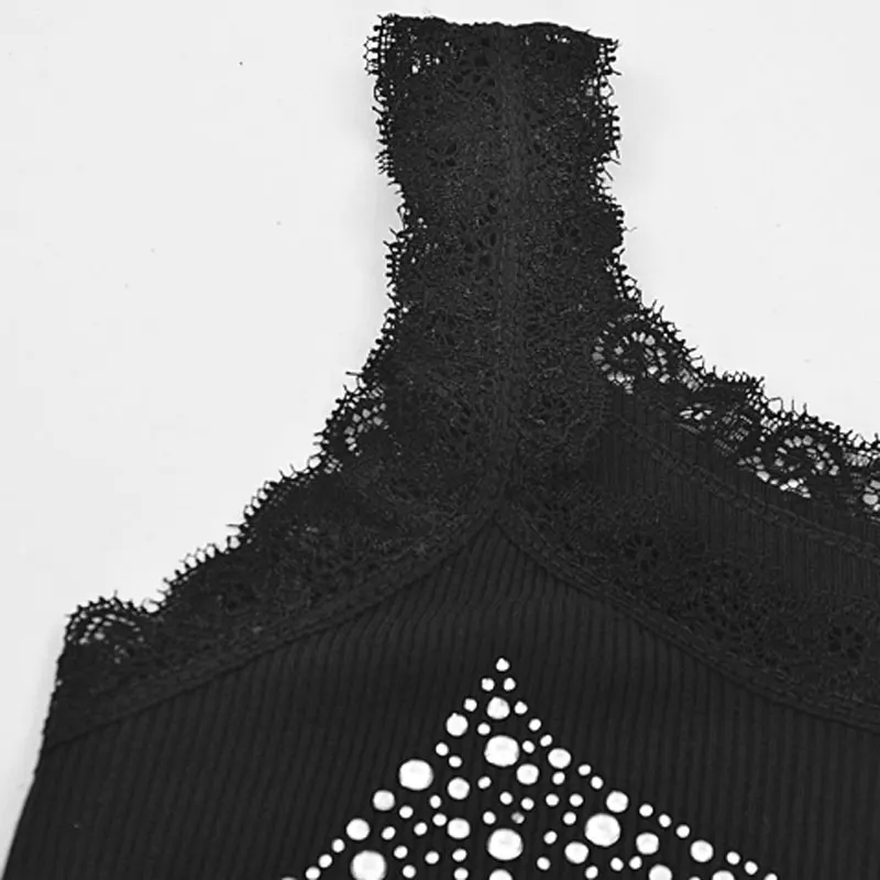 HEE GRAND/Летняя женская повседневная майка базовый топ блестящие стразы кружевной