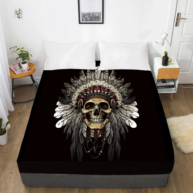 3D Custom Bed Sheets With Elastic,Fitted Sheet Queen/King,Black Skull Mattress Cover 135/150/160x200 bedsheet,drop ship