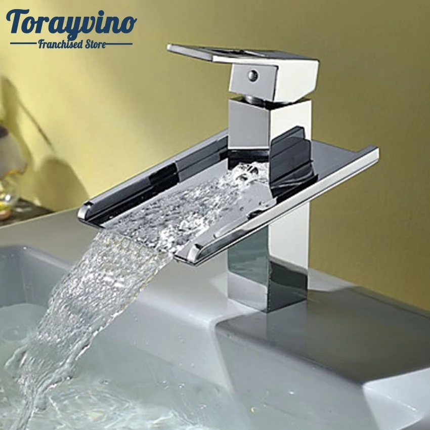 

Torayvino Bathroom Waterfall Faucet Sink Basin Water Tap Torneira Pia brass Chrome Deck mount Faucet hot & cold Mixer Sink Taps