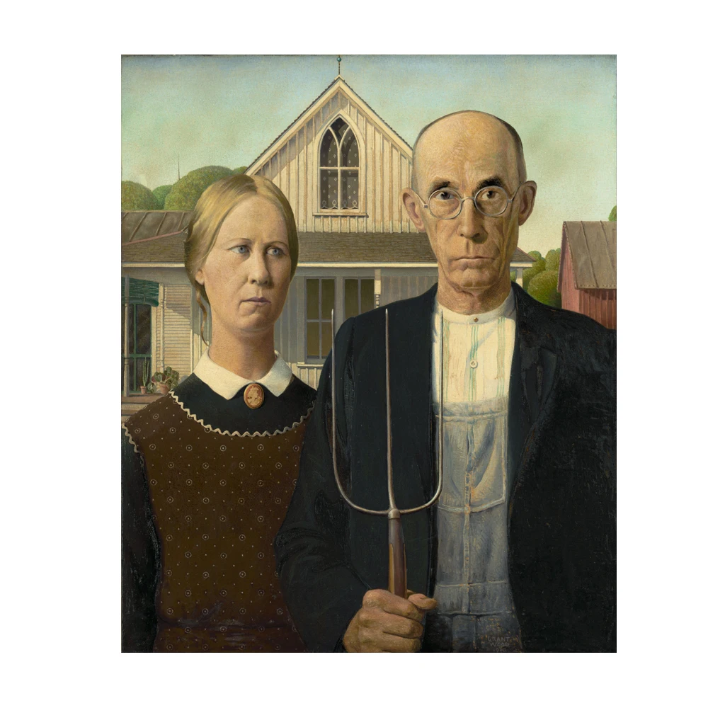 Картина на холсте американская Готика от Grant Wood всемирно известная картина