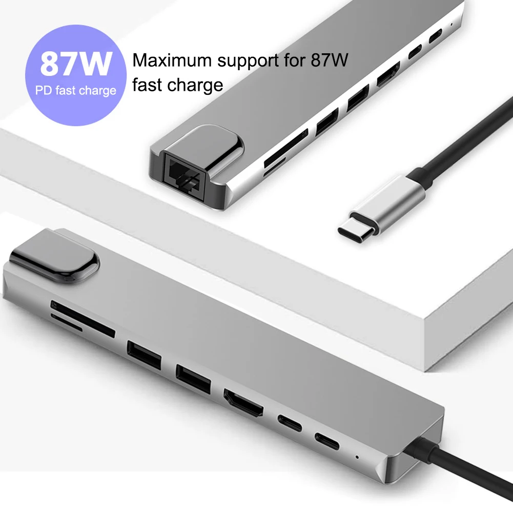 8 в 1 Тип C концентратор USB кабель-Переходник USB C на HDMI USB 3,0 Порты USB 2,0 Порты и разъёмы SD/устройство для считывания с tf-карт USB-C Мощность доставки для MacBook Pro