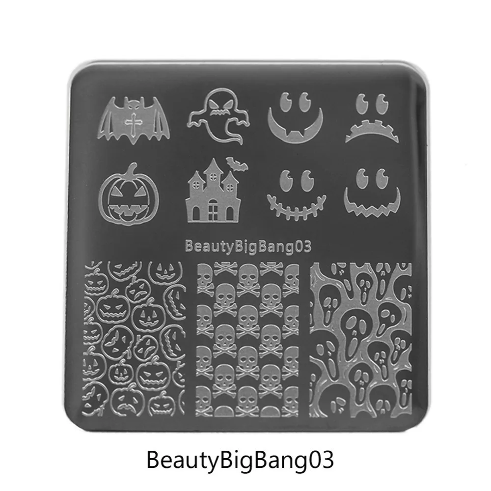 1 шт BeautyBigBang Хэллоуин череп трафареты для ногтей многоразовые штамповки искусство пластины маникюрный шаблон инструменты для ногтей