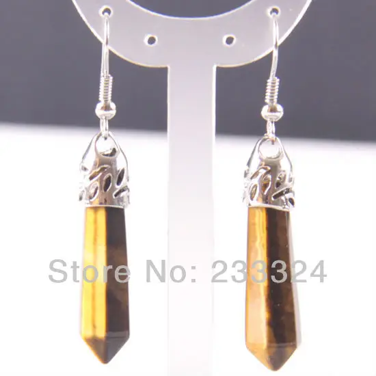 Бесплатная доставка Модные Ювелирные изделия 7x34 мм тигровый глаз граненые бусины Висячие серьги 1 пара U229