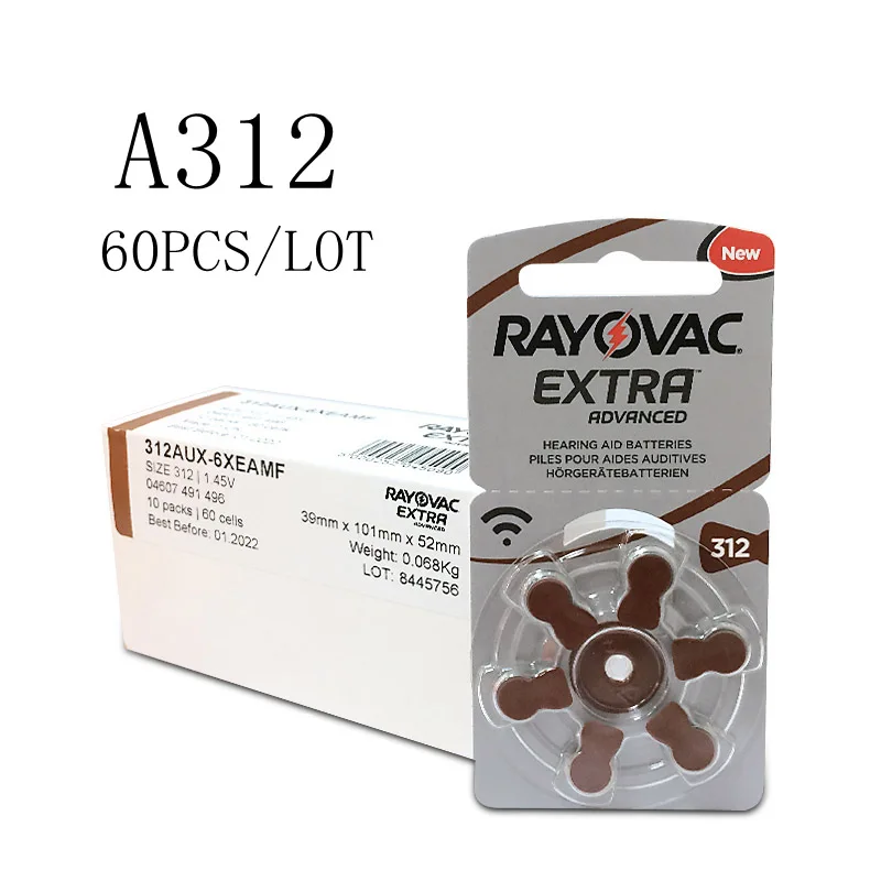 60 шт. Rayovac Extra воздушно цинковые батарейки для слуховых аппаратов A312 312A ZA312 312 PR41 S312